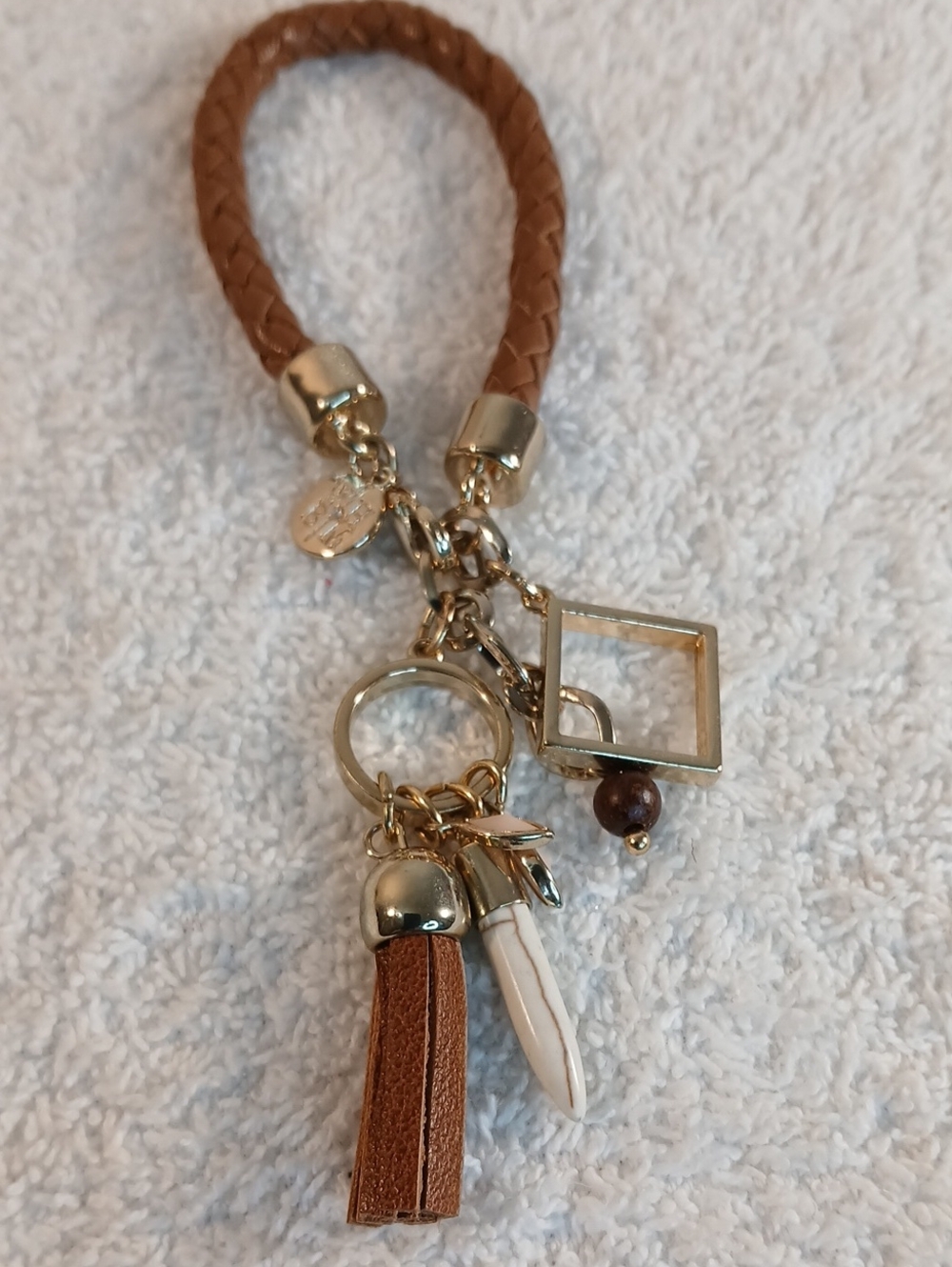 WHBM Gold and Brown Leather Tassel Bag/Charm, Keyring - Women Jewelry